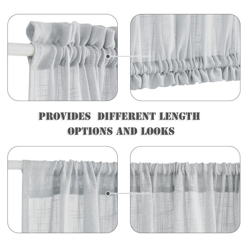 PONY DANCE Window Curtain - 30 x 72 in Light Grey Sidelight Sheer Panel for Door - Light Filter French Blinds With Top and Bottom Rod Pocket Voile for Glass, 1 Panel - Image 3